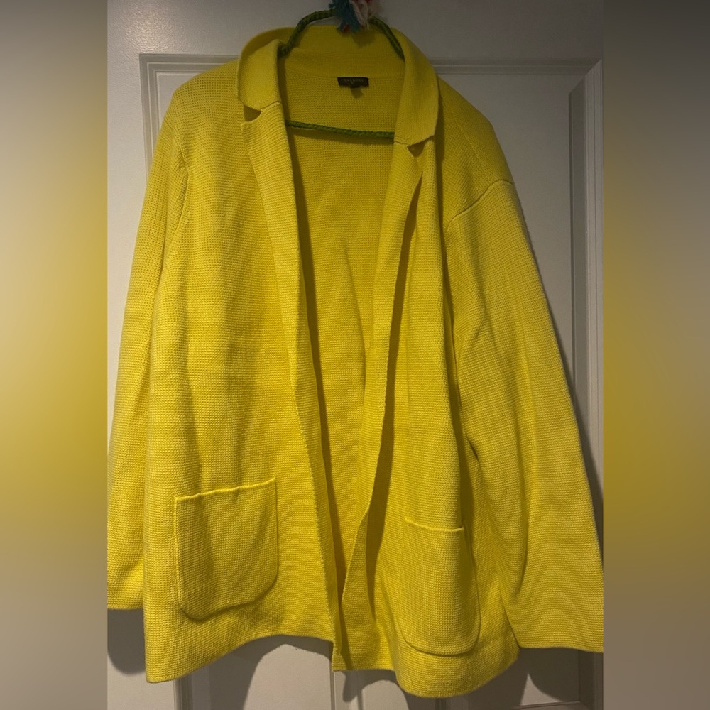 Talbots Sunny Yellow Knit Women’s Open Front Cardigan Top Sz XLp NWOT